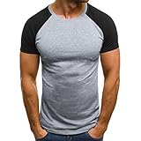 Xjp Männer Muscle T-Shirt Kurzarm Slim Fit Patchwork Tops Rundhals Hemd Bluse by (S, Grau)