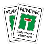 Andchi 2 Stück PRIVATWEG DURCHFAHRT VERBOTEN Verkehrsschild aus Metall, Straßenschild, Straßenschild, Rostfreies Fade-Widerstands-Zeichen, 25 x 35