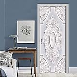 Weißes Muster Geschnitzte Türaufkleber Wandbild Wohnzimmertür PVC Selbstklebende 3D Wasserdichte   Tapete Hause Türabziehb