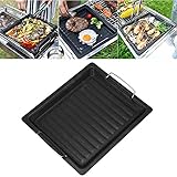 UISY Rechteckige Gusseisen Grillpfanne, Gusseisen Grillplatte, Grillpfanne Outdoor Grill, Für Gasgrill, Kohlegrill & Elektrogrill, mit Griff, für Outdoor Camping