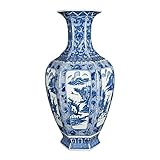 straight fire jingdezhen Jingdezhen Antike Vintage Hauptdekoration Keramik Vase Hexagon Blaue und weiße Porzellan-Blumen-Chinese Ming V