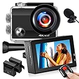 Action Cam 4K 20MP 30fps WiFi EIS Anti-Shake 40M Wasserdicht Ultra HD 170° Weitwinkelkamera mit 2' Bildschirm / 2,4 Ghz Fernbedienung / 2 1050 mAh Akkus/Montagezubehö
