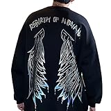 L-ELEGANT Baumwolle Sportliche Pullover für Herren und Damen,Flügel Pullover Unisex,Langarm Rundhals Sweatshirt Oversized Shirt Casual Lose Top-Schwarz 2XL