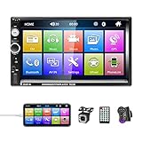 2 Din Bluetooth Autoradio 7 Zoll MP5 Player HD Touchscreen Mirror Link Autoradio FM Radio Unterstützung AUX USB SD, Lenkradsteuerung, DC 12V und mit Einer 12 Lichter Rückfahrk