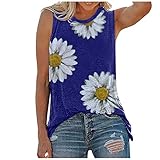 NHNKB Casual Tank Damen Oberteile Frauen Sommer Tops O-Ausschnitt Gänseblümchen Druck ärmellose Tank-T-Shirts Grafik Bluse Rundhalsausschnitt Ärmellos Loose W