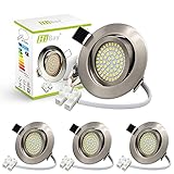 4er Ultra Flach LED Einbaustrahler 230V Einbauspots Warmweiß 3,5W Deckenstrahler Edelstahl Gebürstet Einbauleuchten 40° Schwenkbar-HiBay®