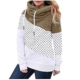 Okseas Damen Langarm Sweatshirt Hoodie Pullover Casual Kapuzenpullover Lose Tunika Bluse Top Frauen Plus Size Langarm Sweatshirt Shirts Tops Latzhut Kordelzug Polka Dot Farbanpassung