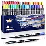 Kalligraphie Stift, 48 Aquarell-Pinselstifte Set,Pinselstifte mit zwei Spitzenperspektiven,Bullet Journal Stifte zum Schriftzug,Skizzieren B