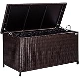 STILISTA® Polyrattan Auflagenbox 122 x 62 x 56 cm Deckel mit Hubautomatik, Innenplane, Räder und Tragegriffe, 4 Farben, Farbauswahl: B