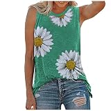 Bluse Damen T-Shirt Sommer Oberteile ärmellose Bluse Tunika Shirts Casual Locker Tank Tops Elegant Kurzarm Jumper Rundhals Mode Blusenshirt Sportshirt Chrysantheme Druck Long