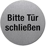 Schild Bitte Tür schließen, Edelstahl selbstklebend 5 cm Ø (Türschild, Türe schliessen) w