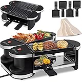 KESSER® 2in1 Raclette - Tischgrill, Grill Partygrill, für 4 Personen 2x Alu-Grillplatte,360° Gelenk, Leistung: 600 Watt, 4 Pfannen und Holzspatel,