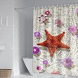 Beydodo Badewanne Vorhang Polyester Waschbar 165x180, Badezimmer Duschvorhang Antischimmel Wasserdicht Blumen und Seestern M