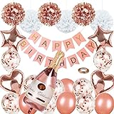 Lunriwis Geburtstagsdeko Rosegold Deko, Happy Birthday Girlande Decorations Balloon, Rosegold Konfetti Luftballons, Mädchen Frauen Geburtstag Party Zubehö