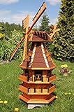 Deko-Shop-Hannusch Windmühle 3 stöckig kugelgelagert 1,40 m Bitum rot mit Beleuchtung Solar, Solarbeleuchtung, mit extra Windrad hinten am Kopf, imprägniert, Kugellager einstellb