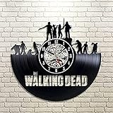 Walking Dead Fans LED Wanduhr Vinyl Schallplattenuhr Vintage Familien Zimmer Dekoration 3D Design-Uhr Wand-Deko Schwarz Durchmesser 30C