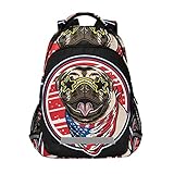 Amerikanische Flagge Süßer Mops Hund Rucksack Jungen Schulrucksack Mädchen Schulranzen Kinder Reflektierender Schultasche Kinderrucksack Für S