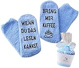 Geschenk für Frauen, WENN DU DAS LESEN KANNST BRING MIR KAFFEE SOCKEN, Muttertags-Geschenk, witziges Geburtstagsgeschenk für Freundin, Schwester (Blau-Kaffee)