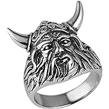 COZYJIA. Herren Edelstahl Viking Warrior Ring Antike Griechisch GOTTL Olaf Druid Gothic Biker Punk Vintage Ring Spartanische Maske Helm Nordic Pagan Ring (Color : Silver, Ring_Size : 07)
