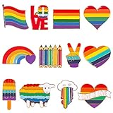 WWmily 12 Stolz-Anstecknadeln, Regenbogen-Brosche, Stolz, LGBT, Schwul, Lesben, Stolz, Emaille, Reversnadel, Kragen, Hut, Schal, Anstecknadeln für Männer und Frauen, Kleidung und Taschen, Dek