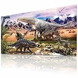 Dinosaurier Kinder Poster Dino XXL Kinderzimmer Dino-Welt Wandbild Abenteuer Deko für Kinder 90 x 45 cm (Dinosaurier Steppenlandschaft)