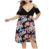 ZZENOR Plus Size Elegante Damen Boho Blumendruck Kleid Casual Täglichen Party Strand Langes Kleid Schulterfrei Strandkleid Festlich Hochzeit Abendk