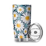 Ktewqmp Kleine Gänseblümchen-Chrysantheme Reisebecher Deckel & Flip Edelstahl AutoBecher auslaufsicher Thermobecher zum Campingwandern Kaffeebecher Kaffee & Tee White 600