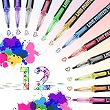 FOUVIN Magische Stifte Outline Stifte , 12 Farben Double Line Metallic Stifte Glitzerstifte Magic Stift für Malen, Doubleline pen für Geschenkkarte DIY Scrapbook, Basteln, Mädchen Geschenke 4-12 j