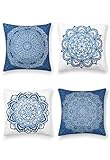 SUMGAR Halloween Deko Blau-weiße Kissenbezüge indisches Boho Mandala Kissenbezüge Bohemian dekorative Kissenbezüge für Wohnzimmer Sofa Bett Boden Auto mit unsichtbarem Reißverschluss 45x45cm 4er-S