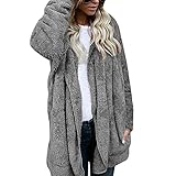 Damen Casual Mantel Lange Ärmel Outwear Coat Fleecejacke Kunstfell Winterjacket mit Kapuze Plüschjacke Teddy-Fleece Casual Wintermantel mit ​Taschen Sweatshirt Hoodie Oversized Weich Pullover Sw