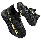 ANBIWANGLUO Jungen Mädchen Turnschuhe Kinder Strickschuhe Leichte Schnürschuhe Trail Running Sneakers Mesh Atmungsaktive Laufsportschuhe mit weichen Sohlen schwarz 38 EU