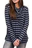 Damen Frauen Im Winter Pussy Bow Streifen Pullover Perfect Oberbekleidung Sweatshirt Top Langarm Shirt T-Shirts Style (Color : Dunkelblau, Size : M)