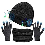 Ysoom Bluetooth Beanie Mütze 3 in 1 Bluetooth 5.0 Kopfhörer Beanie Mützen Schal Handschuhe Set Wintermütze Geschenk für Geburtstag, Weihnachten, Erntedank