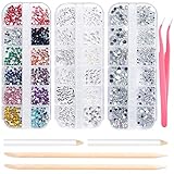 Strasssteine Nagel Kunst Nail Gems 3 Boxen, flache Nagelkristalle Klare Strasssteine ​​Mischen Sie die Größen mit 2 Strass Picker Tool Pens, 2 Nail Wooden Sticks und 1 Pink Tw
