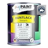 myPAINT®️ 2in1 Buntlack (750ml, RAL 1021 Rapsgelb) seidenmatter Acryllack - Lack für Kinderspielzeug - Farbe für Holz - Holzfarbe Innen - Made in Germany