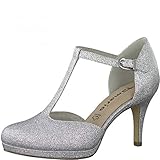 Tamaris Damen Riemchen Pumps, Frauen Pumps,Touch It-Fußbett,t-spange,elegant,weiblich,Lady,Ladies,Women's,Woman,Court,Silver Glam,39 EU / 5.5 U