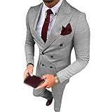 Herren Anzug formelle Kleidung 2 Stücke Slim zweireihig Plaid Ballkleid Hochzeit Trauzeugen (Blazer + Hose), grau, XXXXXL