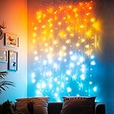 Sonnenuntergang Orange Lichterketten Vorhang Lichterkette Lichtervorhang Innen Warmweiß Lichterkette Vorhang 2x2m Bunt Blau für Schlafzimmer Kinderzimmer Junge Mädchen Martim Martime Party Dek