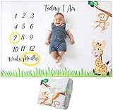 Baby Monats Decke für Jungen und Mädchen Unisex | Baby Meilenstein Decke Fotodecke | Babydecke mit Monat als Geschenk zur Geburt | Babys Meilensteine in Wachstum & Alter Verfolgen | Weich Dick Groß
