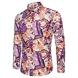 KBUY Herren Bedrucktes Hemd Paisley Muster Langarm Baumwolle Regular Fit Casual Shirts Gemustertes Herrenhemd Herren Hemd Blumenhemd Luxury Freizeit Langarm Hawaiihemd Floral Shirt Große Größe M-5XL