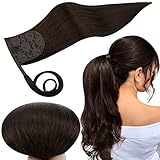 RUNATURE Ponytail Extension Echthaar Pferdeschwanz Zopf 30cm Farbe 2 Dunkelstes Braun 12 Zoll 70g Haarteile Echthaar Haarverlängerung