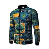 GYZX Vintage Jacke Männer Blumenheftendruck Langarm Reißverschluss Jacke Stehkragen Slim Jacke Männer (Color : Green, Size : 2XL Code)