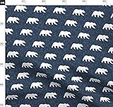 Bär, Leinen, Leinenstruktur, Marineblau, Wald, Zelten, Littlearrow Stoffe - Individuell Bedruckt von Spoonflower - Design von Littlearrowdesign Gedruckt auf Bio Baumw