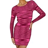 Qtinghua Damen Sexy Bodycon Kleid Elegant Langarm Rundhals Abstrakt Geometrisch Print Mini Knit Partykleid, rosarot, M