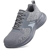 IMENSEAS Arbeitsschuhe Sicherheitsschuhe Herren Leichte Zehenschutzschuhe aus Stahl Anti-Smashing Anti-Piercing Anti-Vibration atmungsaktive Sportschuhe grau-523, 9, 42 EU(402)