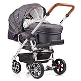 Gesslein Kombi-Kinderwagen F4 Air+ | Gestell: silber eloxiert | Lederschiebegriff: cognac | inkl. C2-Compact Tragetasche | Design: 860860