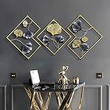 LQWE Wandbild Metallbild 3D, Wanddeko Metall, Wandschmuck, Wanddeko, Wandverzierung, Dekoration Ginkgo, Garten Wohnzimmer, Schlafzimmer, Esszimmer Wohnk