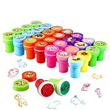 30 Stück PAMIYO Stempel Kinder,Kinder Briefmarken, Selbstfärbende Stempelset Tiere Niedliche Spielzeugstempel aus Plastik für Spiel, Spaß, Hobby