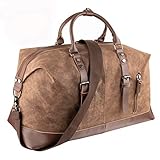 GENESS Große Reisetaschen, Leder Wochenend Tasche, Unisex Vintage Handgepäck Seesack, Vintage Handtasche Sporttasche, Segeltuch Wasserdicht Reisegepäck Schultertasche Umhängetasche (Braun)