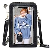 Handy Umhängetasche Damen, Touchscreen Tasche Kleine Crossbody Schultertasche Brieftasche Handtasche, 3 Reißverschluss Beutel mit Vielen Fächern Kartenfach Geldbörse für Handy unter 6.5 Zoll, Schw